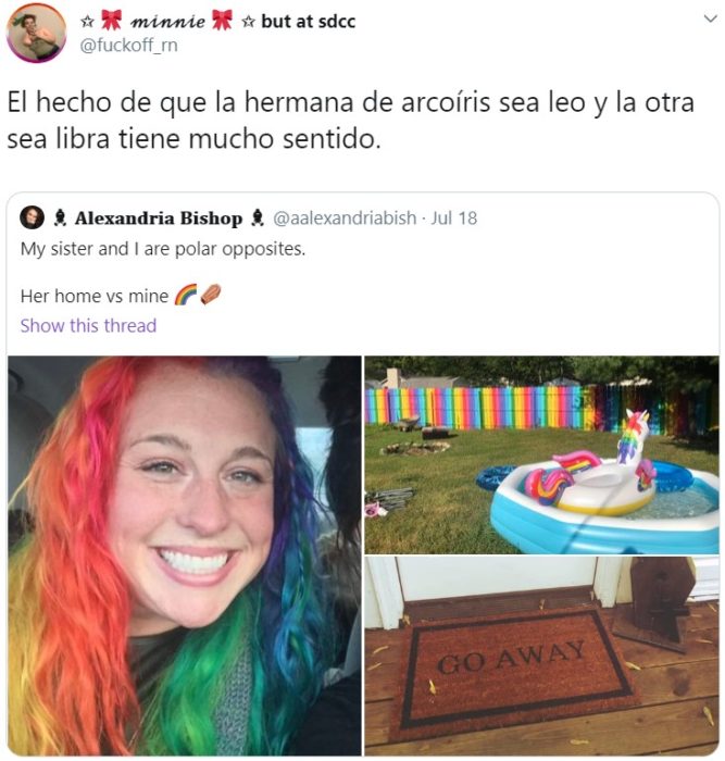 Hermanas se vuelven virales por ser opuestas; chica con el cabello de arcoiris y la otra con cabello negro