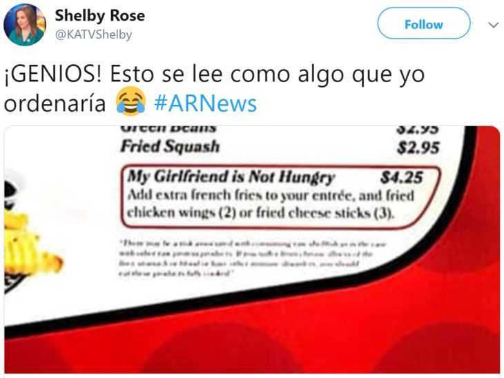 Restaurante ofrece platillo que se llama "mi novia no tiene hambre"