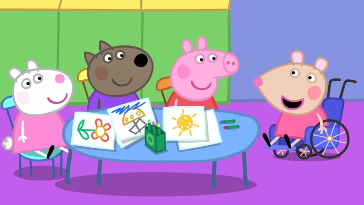 escena de Peppa Pig donde sale Mandy Mouse la ratoncita en silla de ruedas