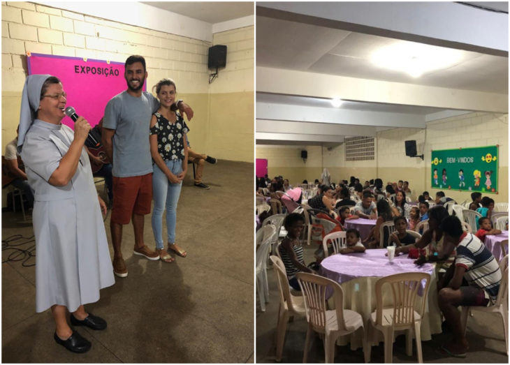 Ana Paula Meriguete y Victor Ribeiro dentro de la iglesia celebrando su boda en un comer con 160 personas