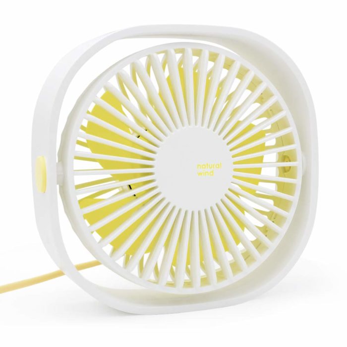 Mini ventilador de escritorio en color blanco con amarillo 