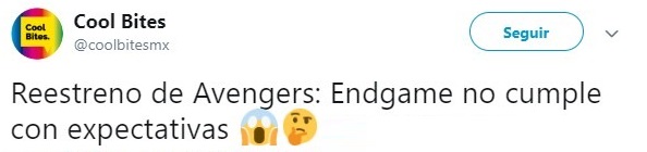 Tuit sobre el reestreno de Avengers Endgame