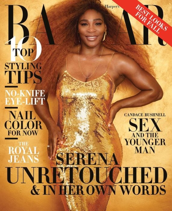 Serena Williams posando para la revista Harper's Bazaar sin retoques, filtros o maquillaje 