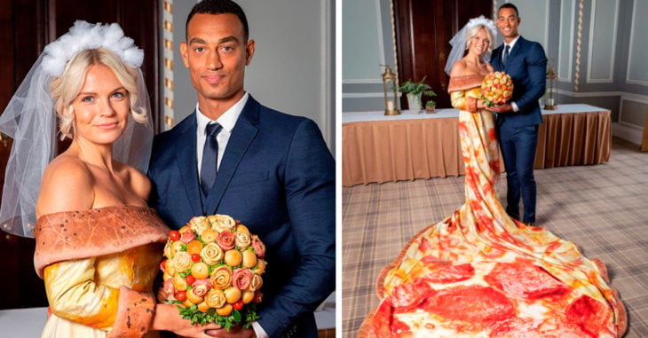 Esta novia tiene un delicioso vestido con estampado de pizza