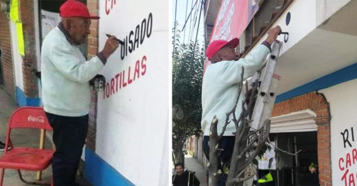 Este abuelito camina diariamente kilómetros para ofrecer sus servicios de rotulista