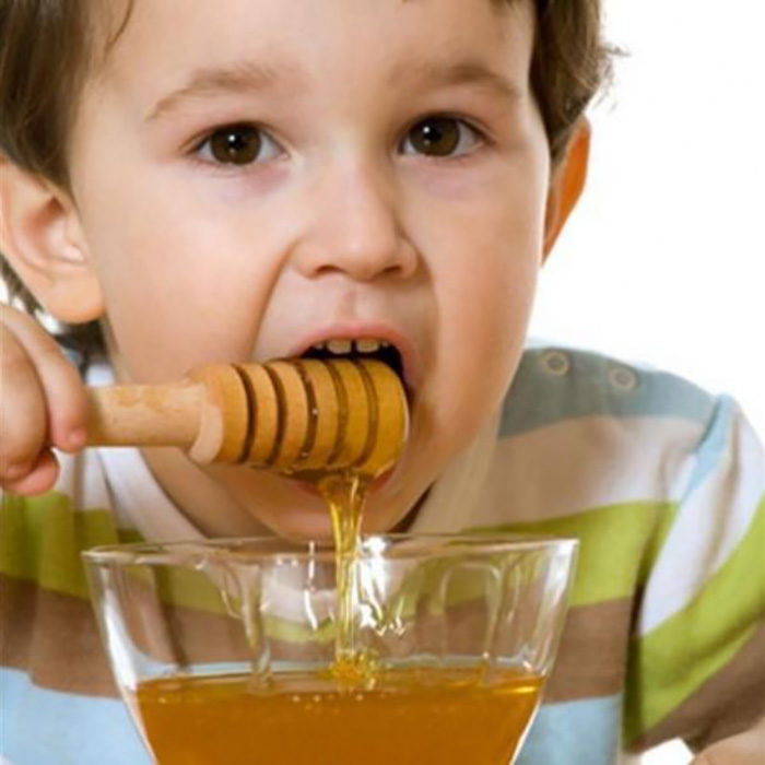 Niño de aproximadamente un año comiendo miel de abeja