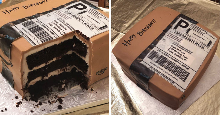 Su esposo le regaló un pastel ¡en forma de caja de Amazon!