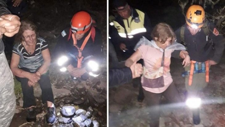 Monica y Claudia López siendo rescatadas después de estar perdidas en la selva 