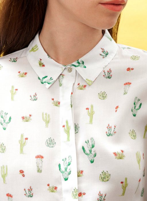 Blusas con estampados bonitos y kawaii; camisa blanca con catus