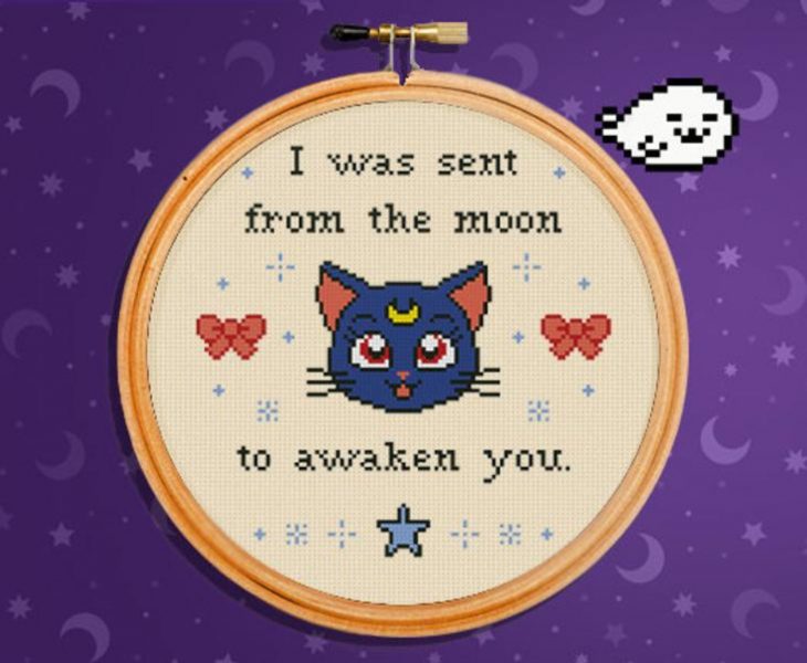 Bordado de Sailor Moon; gata Luna