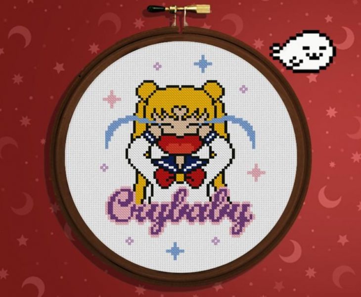 Bordado de Sailor Moon; Serena llorando