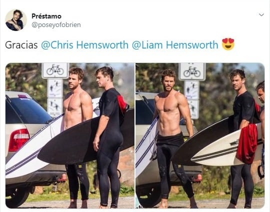 Tuit sobre Liam y Chris Hemsworth surfeando en Australia 