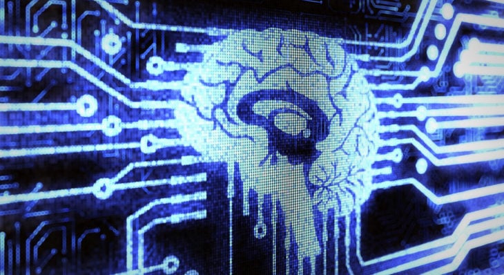 Imagen de un monitor con un cerebro y las señales que emite