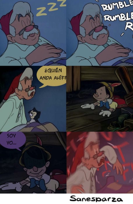Santiago Esparza ilustra escenas de Disney realistas; Pinocho y Gepetto