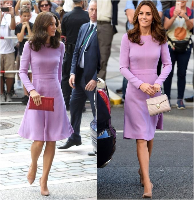 Kate Middleton usando un vestido de color lila dos veces en diferentes eventos