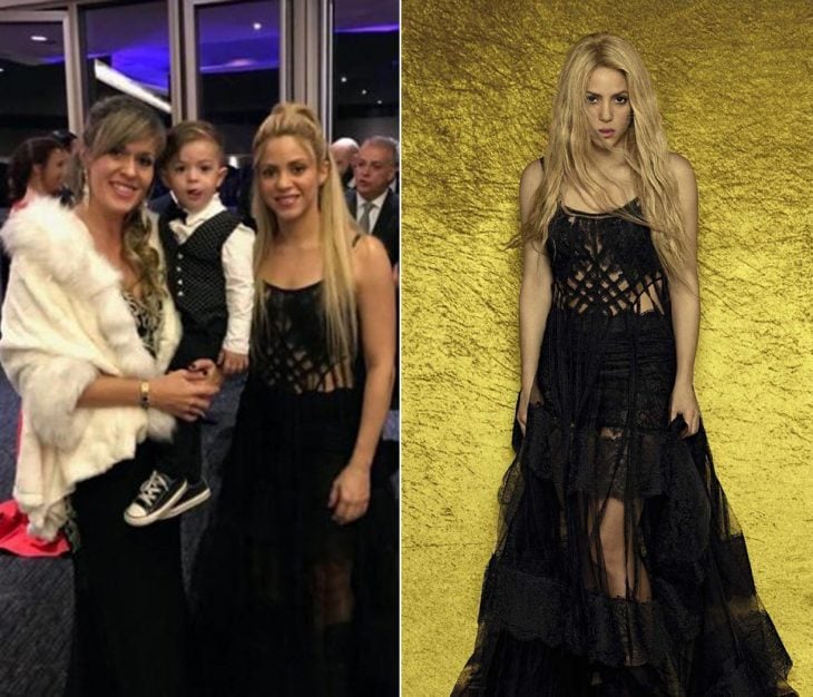 Shakira usando un vestido negro para la revista Vanity Fair y para la boda de Mesi
