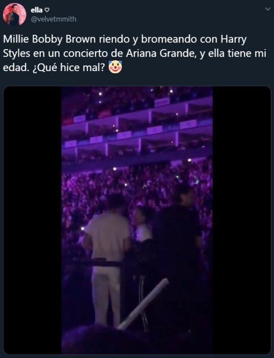 Harry Styles bailando en el concierto de Ariana Grande con Millie Bobby Brown