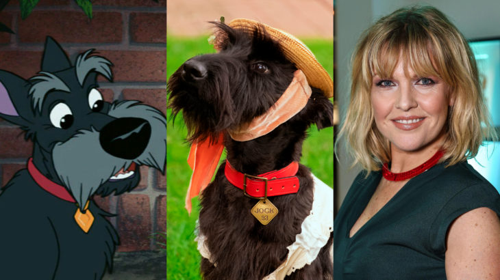 Live action de La Dama y el Vagabundo de Disney; Ashley Jensen como Jock; schnauzer negro con sombrero