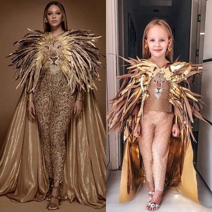Beyoncé junto a Alya Chaglar llevando un vestido similar creado por Stefani Chaglar