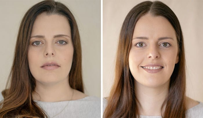 Mujer rubia antes y después de haber tenido a su primer hijo 