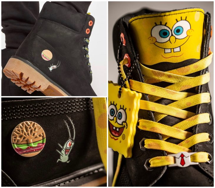 Botas Timberland oscuras con diseños de Bob Esponja