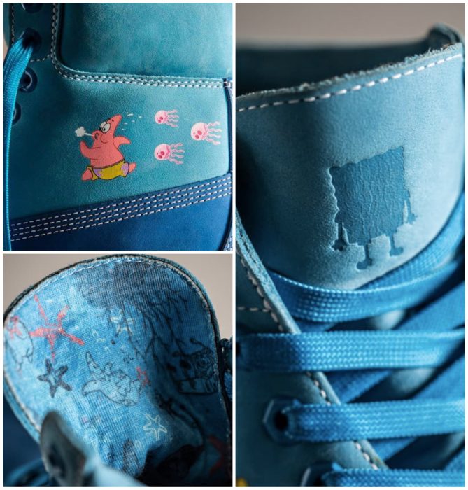 Botas Timberland en degradado azul con dibujos de Bob Esponja