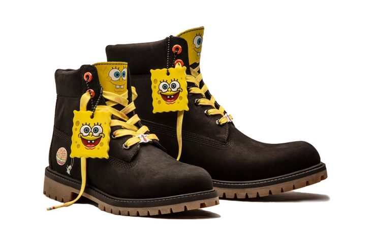 Botas Timberland oscuras con diseños de Bob Esponja