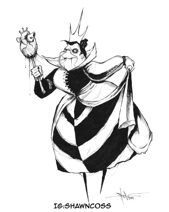 Ilustrador Shawn Coss dibujó a los villanos de Disney más sombríos; La reina de corazones de Alicia en el País de las Maravillas
