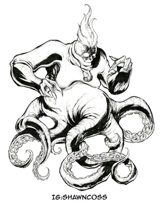 Ilustrador Shawn Coss dibujó a los villanos de Disney más sombríos; Úrsula de La Sirenita