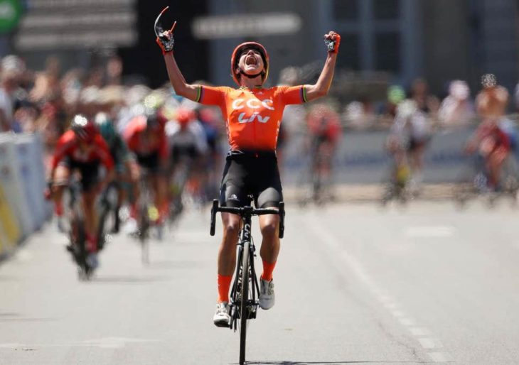 Marianne Vos tras llegar a la meta en La Course