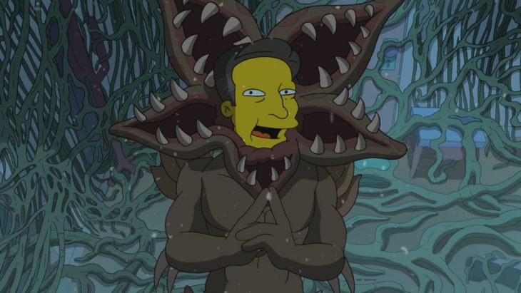 Ilustración de Los Simpson parodiando a Ted Sarandos, director de contenidos de Netflix como el Demogorgon de Stranger Things 