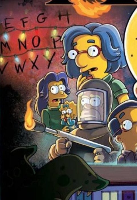 Ilustración de Los Simpson parodiando a Winona Ryder en Stranger Things