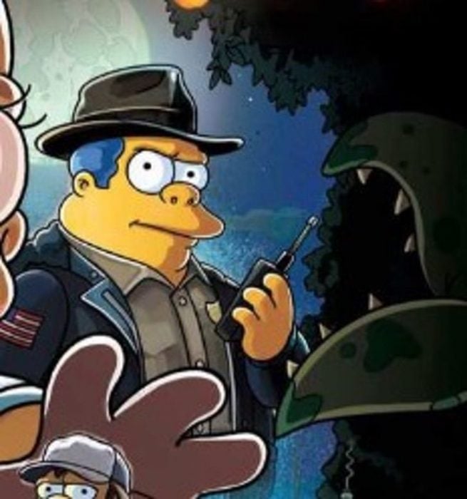 Ilustración de Los Simpson parodiando a David Harbour como Hopper en Los Simpson