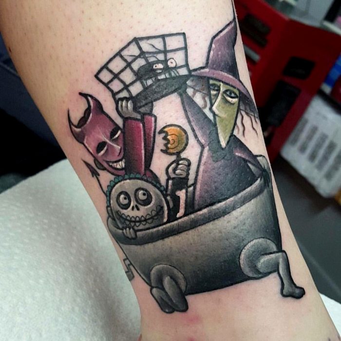 Tatuaje de halloween, los trick or treaters, niños Boogie, Lock, Shock y Barrel de El extraño mundo de Jack, Pesadilla antes de Navidad