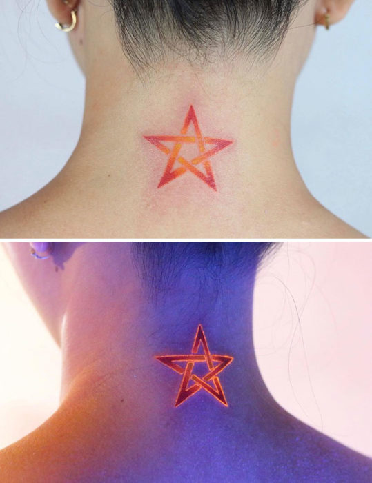 Tatuaje de estrella de cinco picos con efecto ultravioleta alrededor