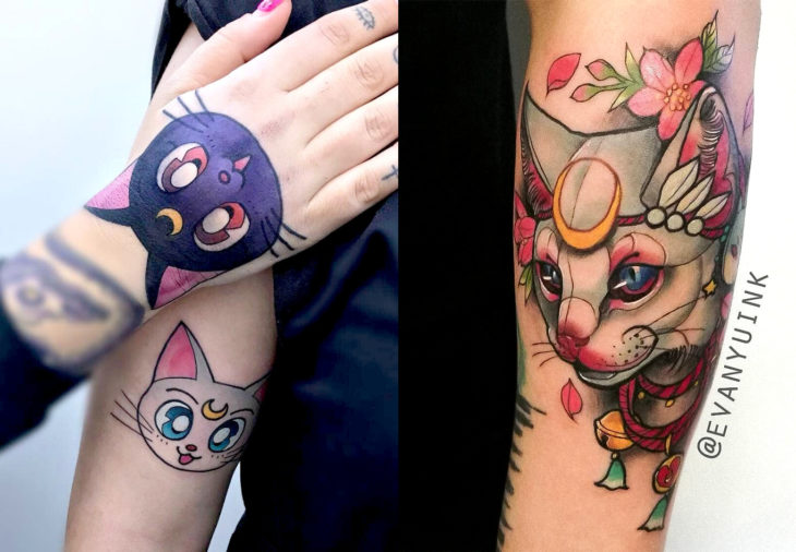 Tatuajes de Sailor Moon; tatuaje de gatos Luna y Artemis