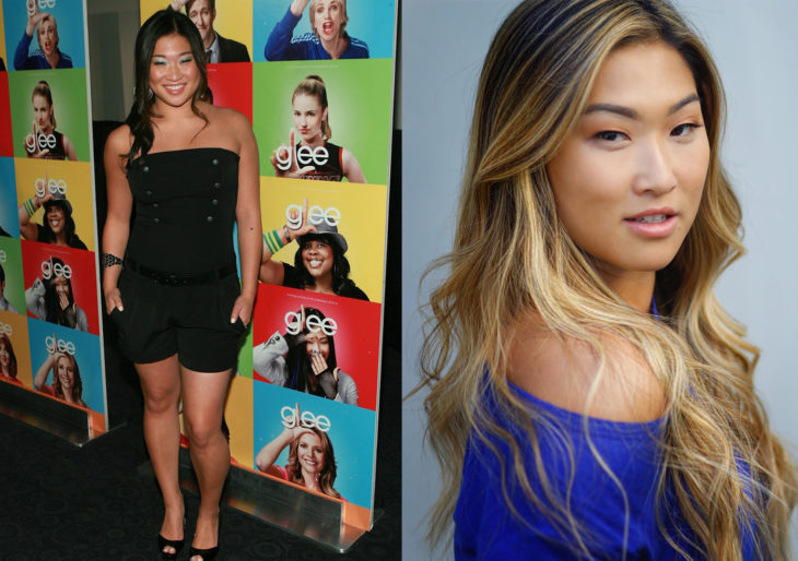 Jenna Ushkowitz en 2009 durante una alfombra roja de glee y en 2019 en una sesión fotográfica 