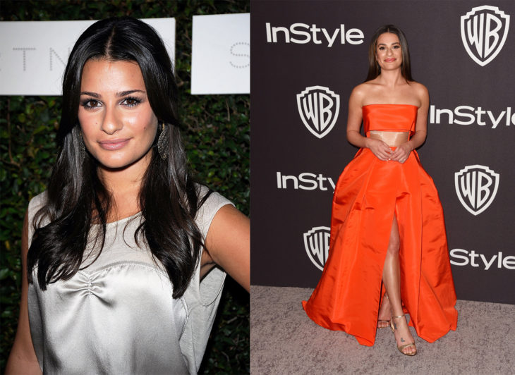 Lea Michele antes en la serie glee y después en una alfombra roja 