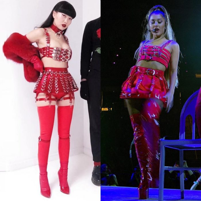 Ariana Grande usando un atuendo similar al de Yeha Leung 