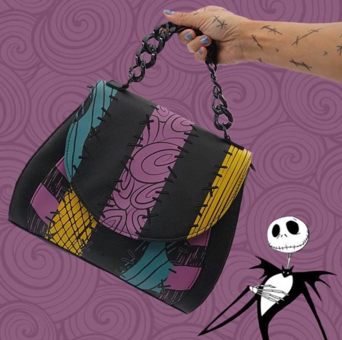 Bolso de mano, negro, verde, lila, mostaza, inspirado en Zally, El extraño mundo de Jack