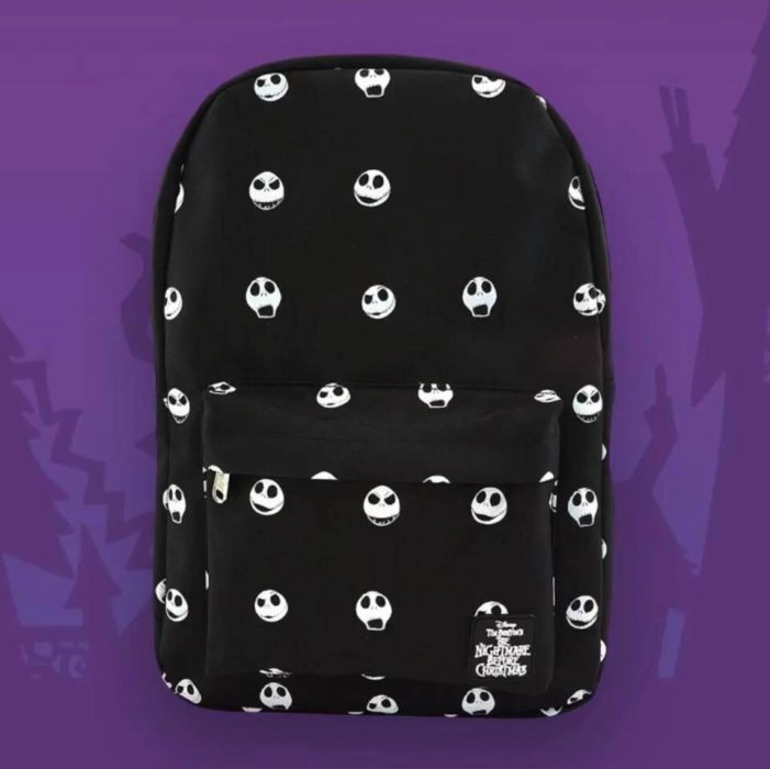 Mochila, negro, blanco, Jack Skellington, inspirado en El extraño mundo de Jack