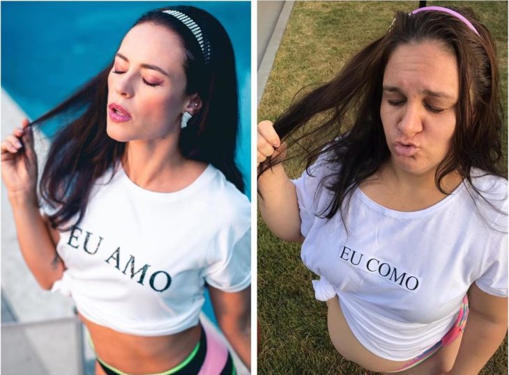 Renata Neia imita a una influecencer con una playera con un mensaje