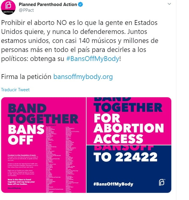 Comentario en Twitter sobre la petición de los famosos al aborto