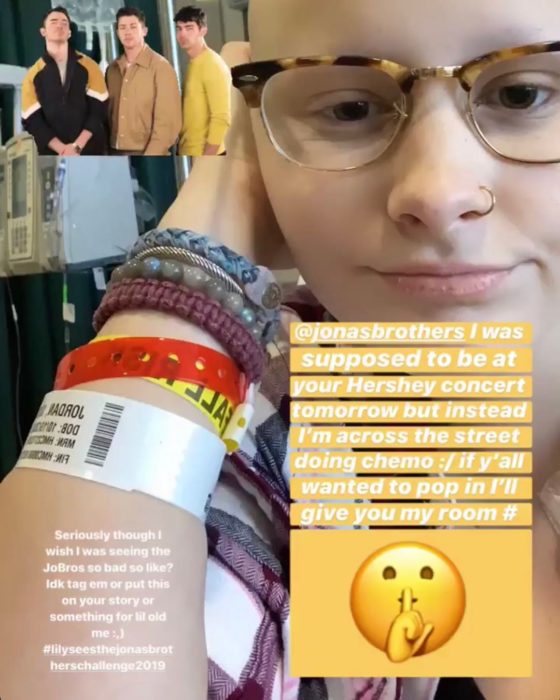 Lily Jordan, chica que invitó a los Jonas Brothers a que la visitaran en el hospital a través de su cuenta de Instagram 