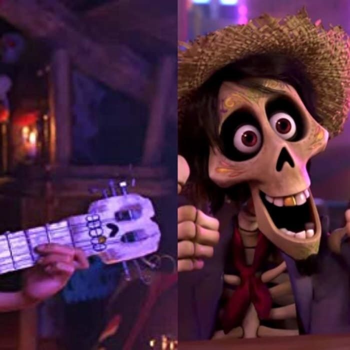 Escena de Coco, Pixar, Héctor sonriendo 