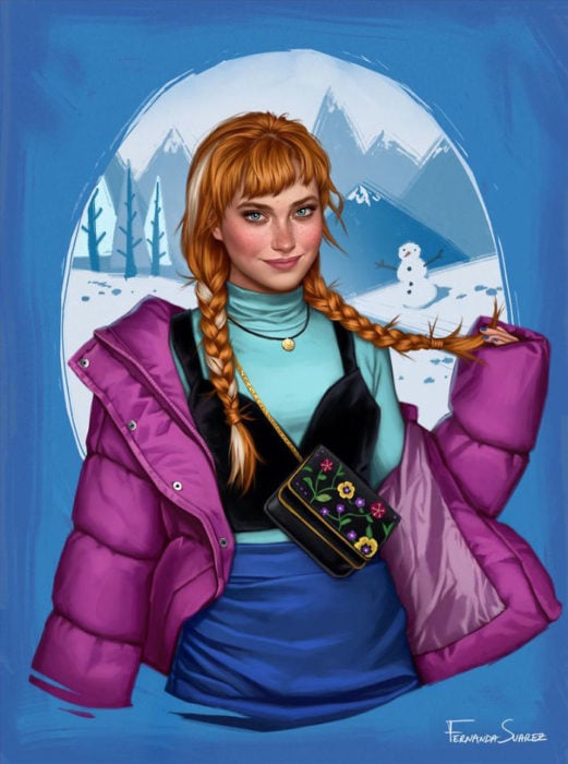 Ilustración de Fernanda Suárez inspirada en Anna, Frozen, Disney