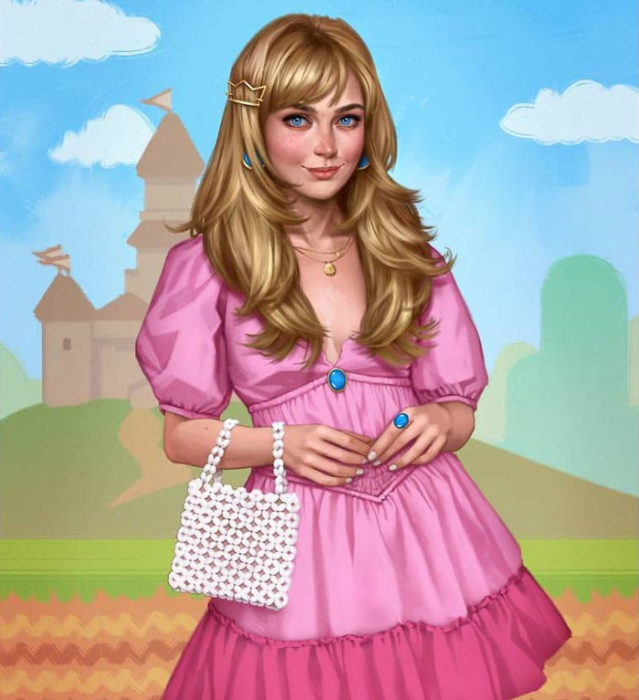 Ilustración de Fernanda Suárez inspirada en Princesa Peach, Mario Bross 