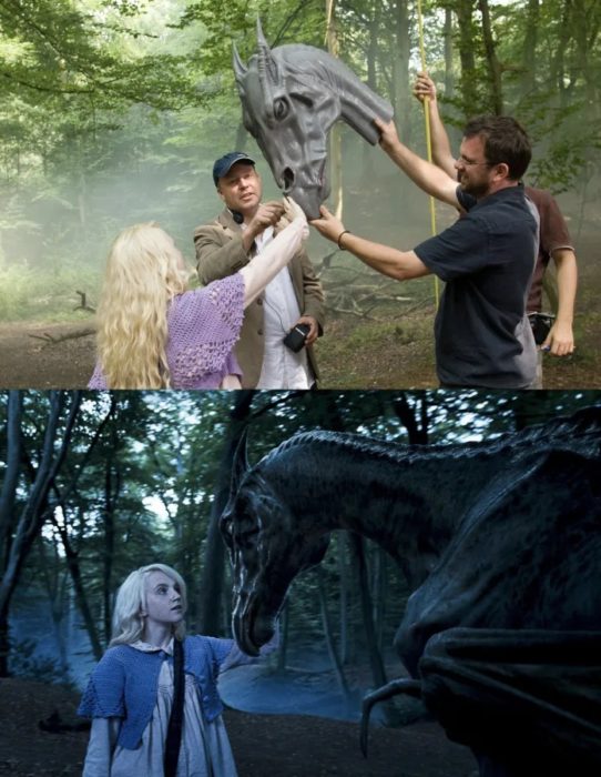 Escena detrás de cámaras de los efectos especiales de Harry Potter, Luna viendo un Thestral