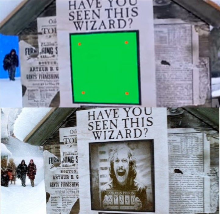 Escena detrás de cámaras de los efectos especiales de Harry Potter, periódico mágico con el rostro de Sirius Black