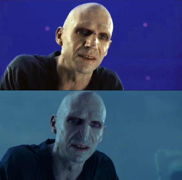 Escena detrás de cámaras de los efectos especiales de Harry Potter, Lord Voldemort sonriendo